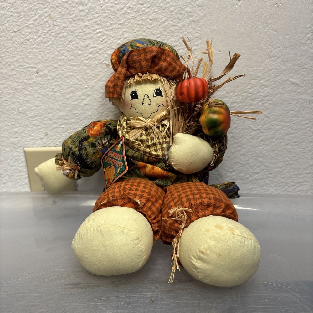 Prima Creations Scarecrow Fall Harvest Decor Plaid Pumpkin Decor New Weighted